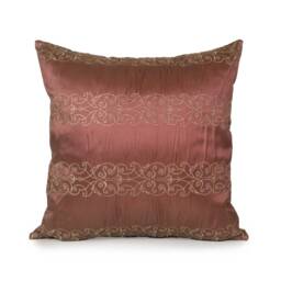 Antique Rose Pillow, Throw Pillow Cover, Decorative Cushion Pillowcase, Toss Silk Blend, Light Tan Embroidery - thumbnail 1
