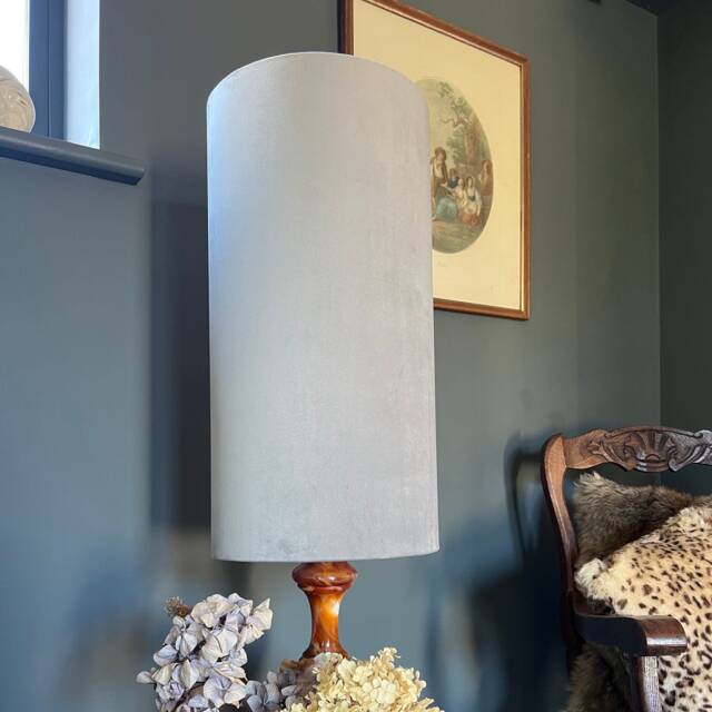 Grey Velvet Cylinder Lampshade, Extra Tall Lampshade Plain Grey Velvet - image 1