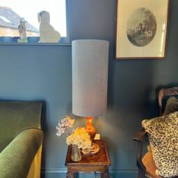 Grey Velvet Cylinder Lampshade, Extra Tall Lampshade Plain Grey Velvet - thumbnail 2