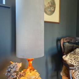 Grey Velvet Cylinder Lampshade, Extra Tall Lampshade Plain Grey Velvet - thumbnail 3