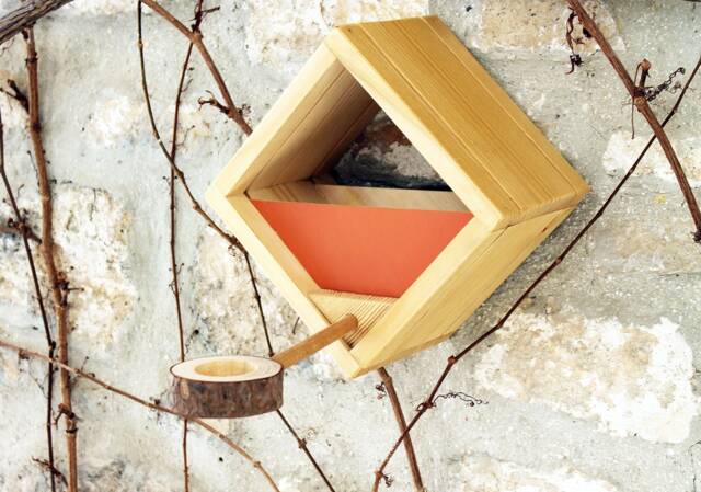 Modern Bird Feeder . Birdhouse in Wood. Hanging Bird Handcrafted. Garden - image 1