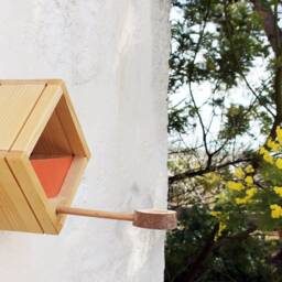 Modern Bird Feeder . Birdhouse in Wood. Hanging Bird Handcrafted. Garden - thumbnail 2