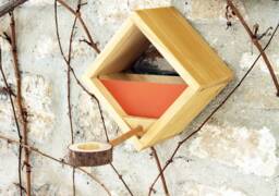 Modern Bird Feeder . Birdhouse in Wood. Hanging Bird Handcrafted. Garden - thumbnail 1