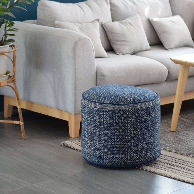 Indigo Batik Ottoman Pouf Hmong Hill Tribe Textile, Kapok Filled - image 1