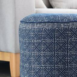 Indigo Batik Ottoman Pouf Hmong Hill Tribe Textile, Kapok Filled - thumbnail 2