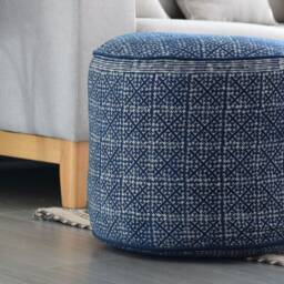 Indigo Batik Ottoman Pouf Hmong Hill Tribe Textile, Kapok Filled - thumbnail 3