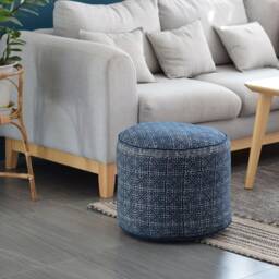 Indigo Batik Ottoman Pouf Hmong Hill Tribe Textile, Kapok Filled