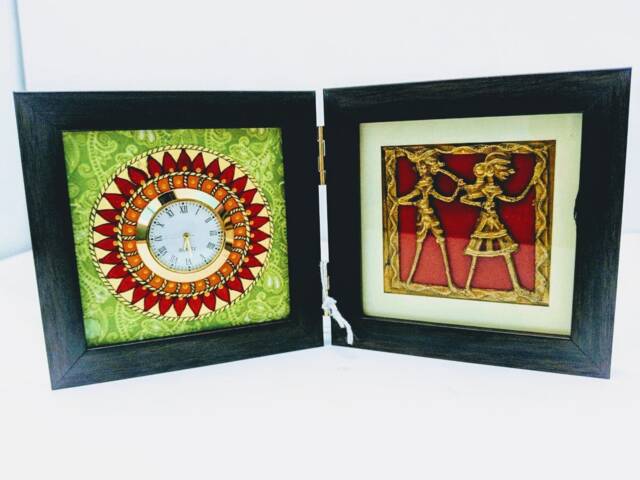 Table Clock Showpiece With Dokra Art Easter Gift - image 1