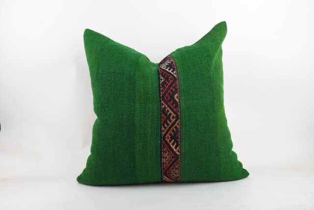 Handwoven Wool Kilim Pillow Cover, 24x24 Turkish Bohemian Cushion - image 1