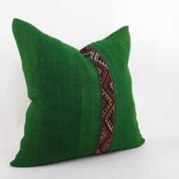 Handwoven Wool Kilim Pillow Cover, 24x24 Turkish Bohemian Cushion - thumbnail 3