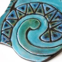 Turquoise Ceramic Cat Sculpture Textured Wall Art, Deco - 26cm/10.2 - thumbnail 3