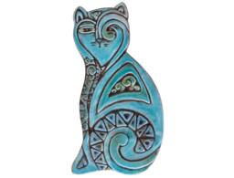 Turquoise Ceramic Cat Sculpture Textured Wall Art, Deco - 26cm/10.2