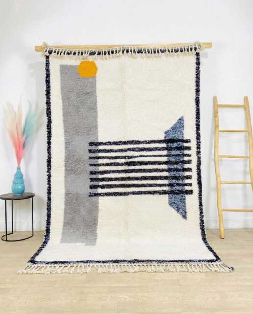Moroccan White Berber Rug, Boho Nursery Handwoven Wool Shag Authentic Beni Ourain Carpet, Large 9x12 Area Rug - image 1