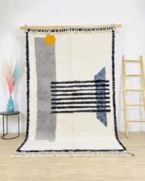 Moroccan White Berber Rug, Boho Nursery Handwoven Wool Shag Authentic Beni Ourain Carpet, Large 9x12 Area Rug - thumbnail 1