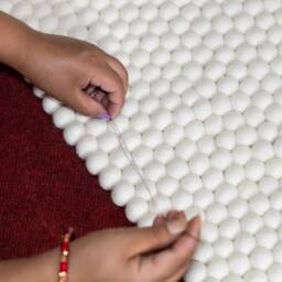 Felt Ball Rug, Handmade Wool Carpet, Fair Trade Nursery Mat - thumbnail 4