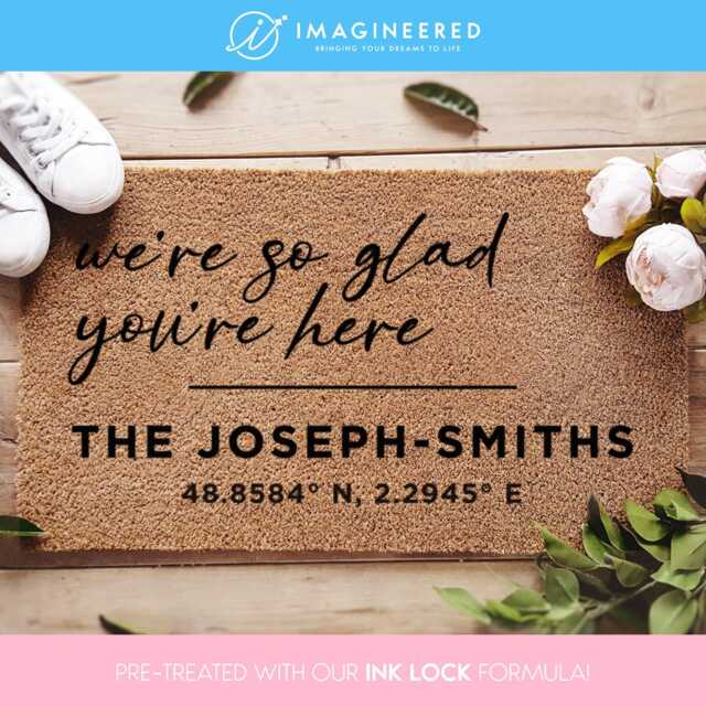 Wedding Couple Gift - We're So Glad You're Here Personalized Wedding Doormat Decor Co Ordinate - image 1