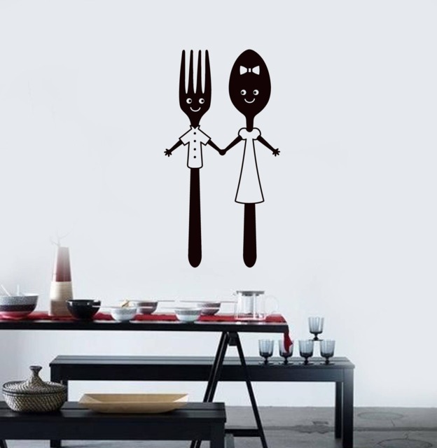 Spoon & Fork Vinyl Wall Decal Funny Decor For Kitchen Dining Room Restaurant Cafe Art Stickers Mural - #2612Di - image 1