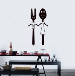 Spoon & Fork Vinyl Wall Decal Funny Decor For Kitchen Dining Room Restaurant Cafe Art Stickers Mural - #2612Di - thumbnail 1