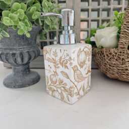 Lovely Beige/Gold Bird & Floral Toile Decoupaged Ceramic Soap Dispenser.hand Decorated - thumbnail 4
