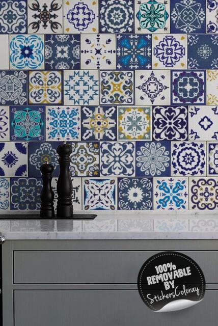 Traditional Lisbon Tile Stickers, Pack Of 24, Blue Decals, Removable, Portugal, Arabesque Ornaments, Decorative, Peel & Stick #26T - image 1