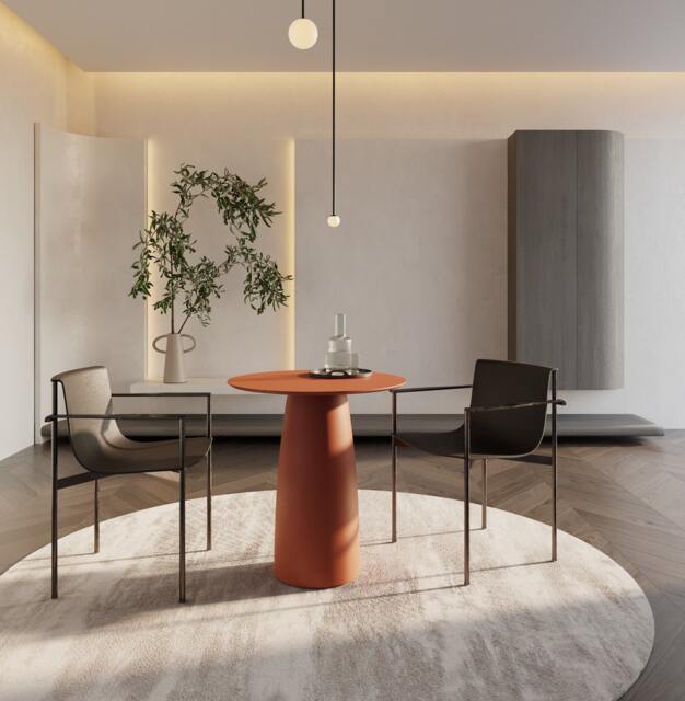 Japandi Design Round Terracotta Color Dining Table For Two Persons D690mm - image 1