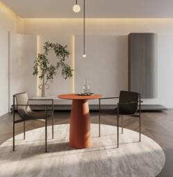 Japandi Design Round Terracotta Color Dining Table For Two Persons D690mm - thumbnail 1