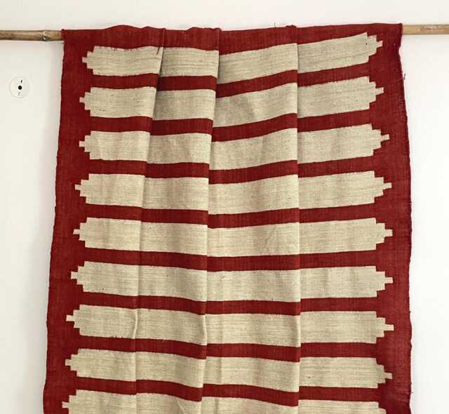 Hand-Woven Red & Beige Curtains Burlap + Cotton - image 1