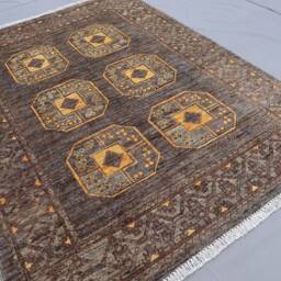 4x5 Gray Turkmen Ersari Rug, Afghan Natural Veg Dyes Hand Knotted Wool Tribal Oriental Area Bedroom Rugs For Living Room Carpet - thumbnail 3