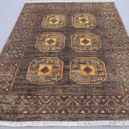 4x5 Gray Turkmen Ersari Rug, Afghan Natural Veg Dyes Hand Knotted Wool Tribal Oriental Area Bedroom Rugs For Living Room Carpet - thumbnail 2