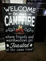 Campfire Wood Sign Distressed Welcome To Our Where Friends & Marshmallows Get Toasted Large Wall Hanging Camping Humor - thumbnail 1