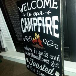 Campfire Wood Sign Distressed Welcome To Our Where Friends & Marshmallows Get Toasted Large Wall Hanging Camping Humor - thumbnail 2