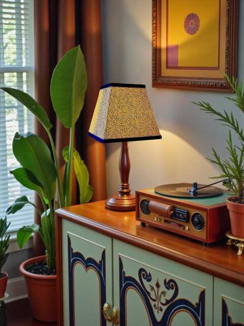 Traditional Handmade Animal Print Lampshade Ochre Gold Fabric, Tapered Square, Made in The UK - Animal Fabric Lamp Shades - image 1