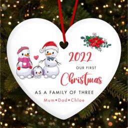 Our First As Family 3 Snowman Personalised Christmas Tree Decoration