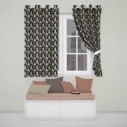 Elegant White Cockatoo Floral Dark Background Seamless Pattern Readymade Eyelet Ring Top Thermal 100% Blackout Curtains - thumbnail 1