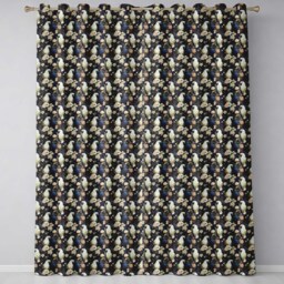 Elegant White Cockatoo Floral Dark Background Seamless Pattern Readymade Eyelet Ring Top Thermal 100% Blackout Curtains - thumbnail 2