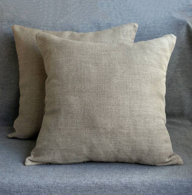 Set Of 2 Natural Linen Pillow Cases For Bed, Sofa Or Outdoor, Throw Covers 20x20 18x18 - image 1