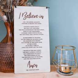 Apostle's Creed Wooden Banner Engraved Christian Wall Hanging - thumbnail 1