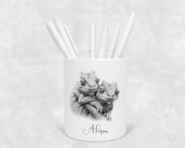 Personalised Pencil Drawing Sketched Chameleon Pot, Ideal Gift, Birthday - image 1