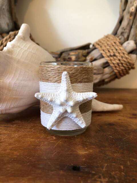 Jute Wrapped Votive With Knobby Starfish Beach Wedding Favor - image 1