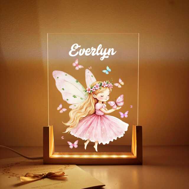 Personalized Fairy Night Light, Custom Acrylic Led Lamp, Kids Room Decor - image 1