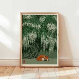 Sleeping Fox Under Wisteria Poster, Japanese Nature Wall Art - thumbnail 4