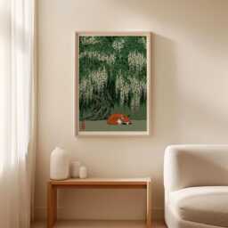 Sleeping Fox Under Wisteria Poster, Japanese Nature Wall Art - thumbnail 3