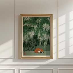 Sleeping Fox Under Wisteria Poster, Japanese Nature Wall Art - thumbnail 2