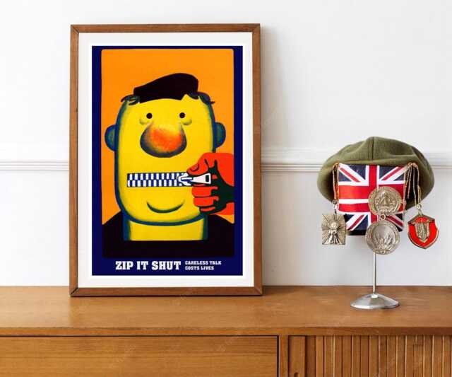 "Reprint Of A Ww2 Propaganda Poster - ""Zip It Careless Talk Costs Lives" - image 1