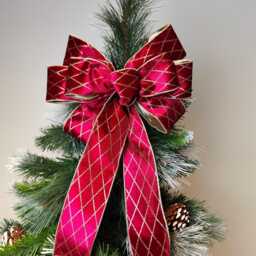 Gold Burgundy Velvet Bow Wreath Christmas Tree Topper Harlequin Lantern Bow Xmas Decorations Wedding - thumbnail 3