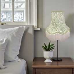 William Morris Sage Willow Bough Scalloped Lampshades Green Braid & Cream Fringe, Bespoke British Made - thumbnail 3