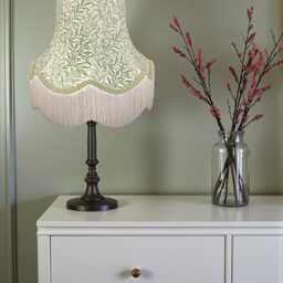 William Morris Sage Willow Bough Scalloped Lampshades Green Braid & Cream Fringe, Bespoke British Made - thumbnail 2