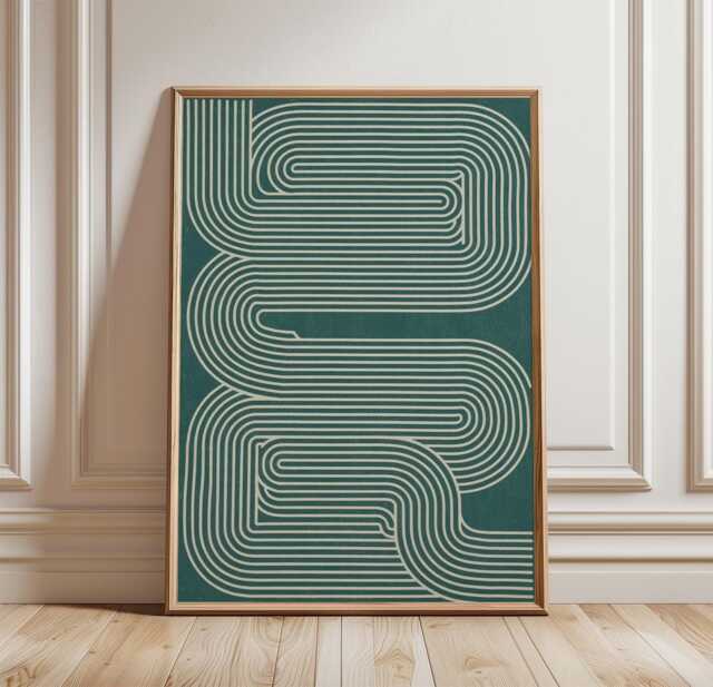 Teal Maze Poster - Minimal Geometric Wall Art Abstract Line Print - image 1