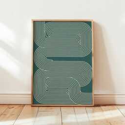 Teal Maze Poster - Minimal Geometric Wall Art Abstract Line Print - thumbnail 4