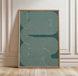 Teal Maze Poster - Minimal Geometric Wall Art Abstract Line Print